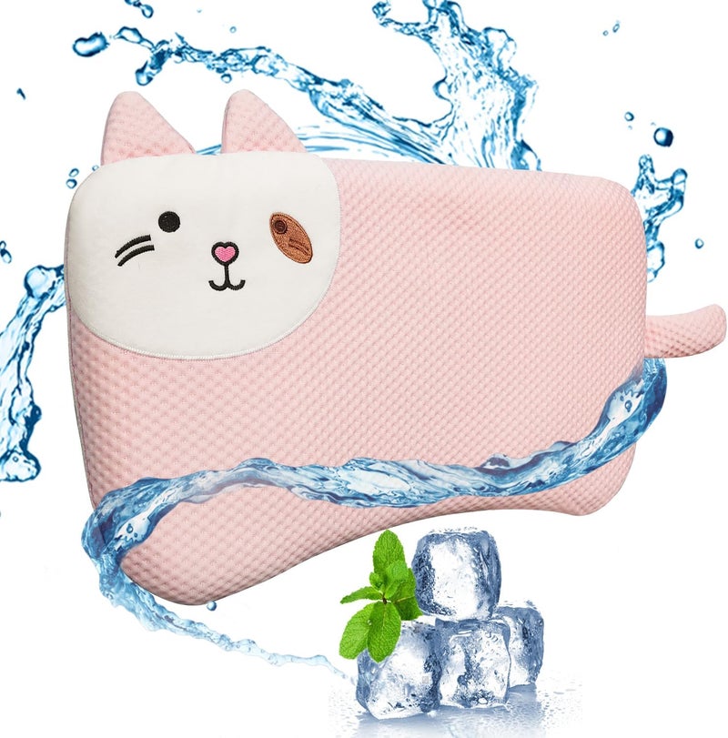 VEMBAP Toddler Pillow for Sleeping, Cool Flat Pillow, Memory Foam Toddler Pillow for Kids, Ultra Thin Design,Easy to Carry for Traveling or Camping (Age 2 to 15)(Pink, 18 in x 10.5 in) - Image 1